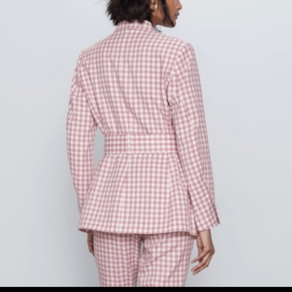 *Final Price* NWT Zara Pink White Checkered Blazer - Picture 5 of 11
